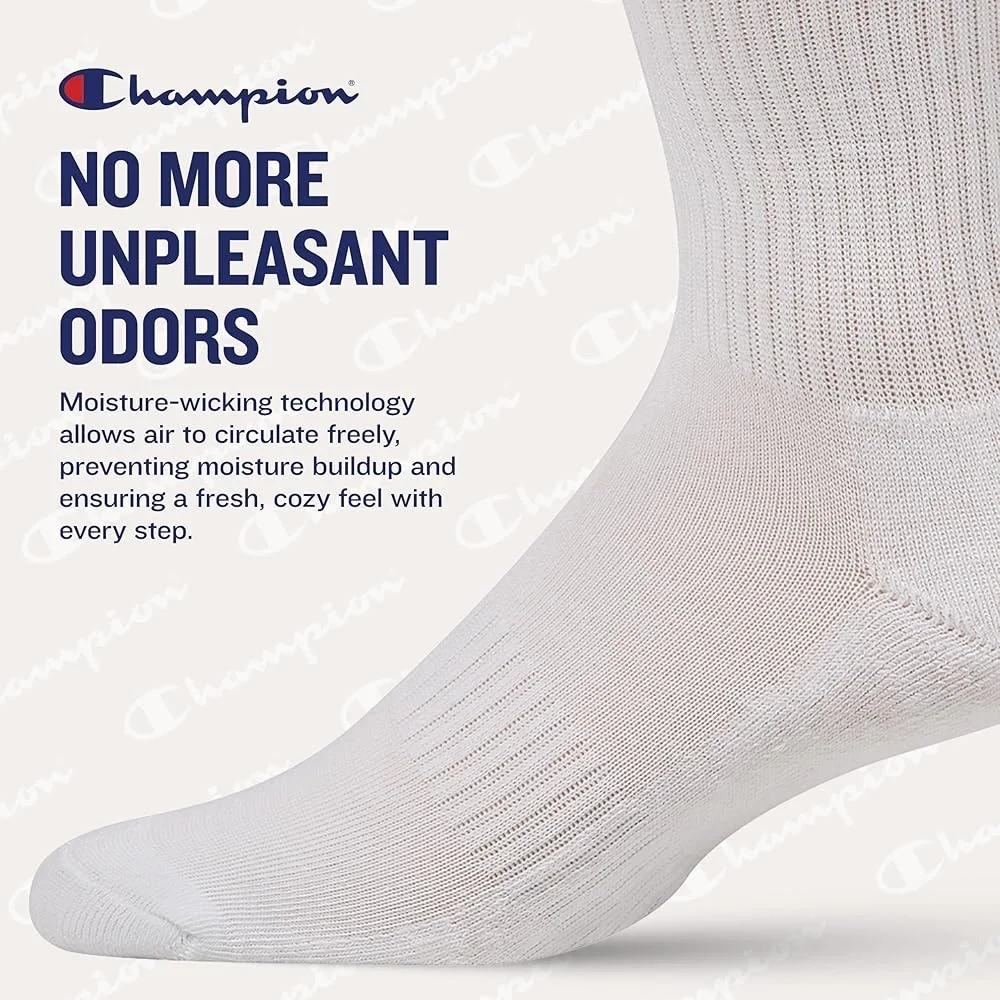 NEW Champion Men’s Performance Cushion Crew Socks 5 Pairs White Black Gray